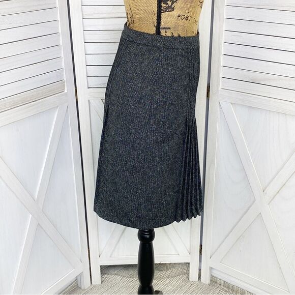 Halogen Speckled Tweed Pleated Skirt Black Gray 2 A Line Academia Knee Length - Picture 3 of 13